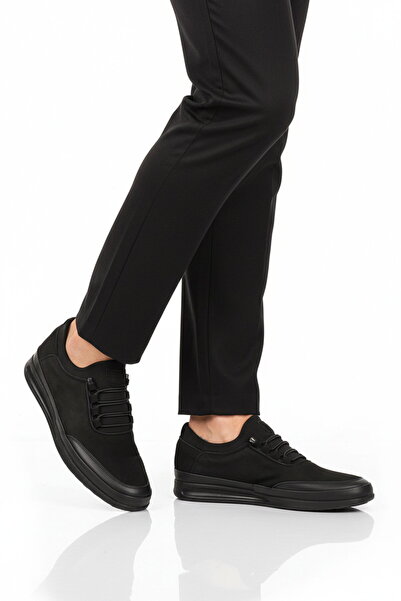 AYAKMOD Premium Black Nubuck Genuine Leather Anatomical Men's Casual Shoes 703 m