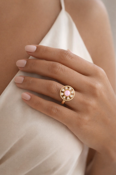 laria jewelry Pink Stone Rotatable Stress Anxiety Ring Adjustable