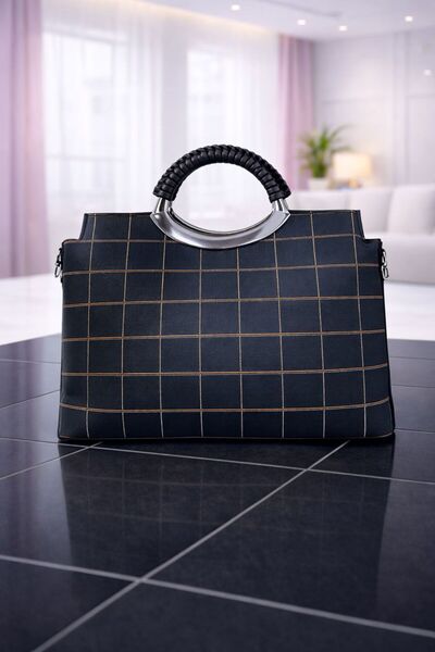 mothers dream Check Pattern Metal Handle Handbag for Women