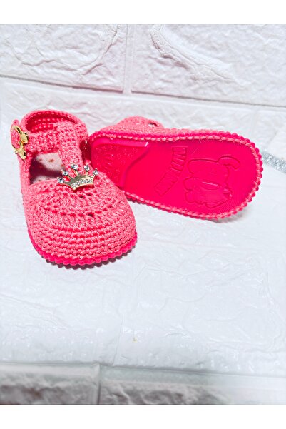 ElaD by Elena’s Craft Baby Girl Shoes Pink Handmade Crochet Elegant Crown Sof...