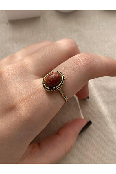 JEWELRY Vintage Gerçek Bronz Ayarlanabilir Doğal Taş Yüzük