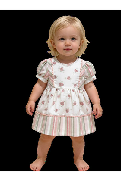 The-kid.co Lara Floral Linen Textured Dress - Salmon