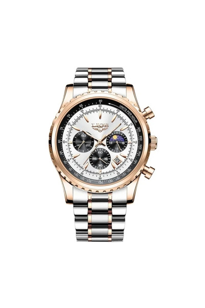 Lige Luxury Two-Tone Chronograph Watch for Men