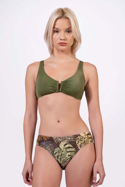 Endeep Women's Patterned Special Lurex Fabric Gathering Bikini Set