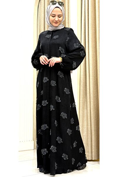 ESRANUR Kupra Silk Patterned Long Robe with Hidden Zipper, Islamic Outerwear