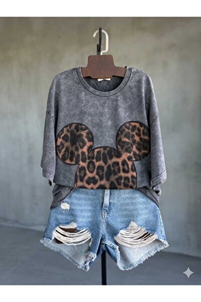 IŞILDA FASHION Μπλουζάκι με στάμπα λεοπάρ χαρακτήρων Işılda