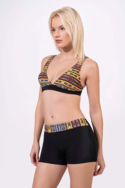 Endeep Women's Ethnic Patterned Special Textured Fabric Shorts Bikini Set