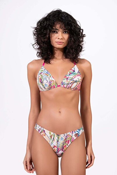 Endeep Women's Patterned Special Lurex Fabric Half-Padded Triangle Bikini Set