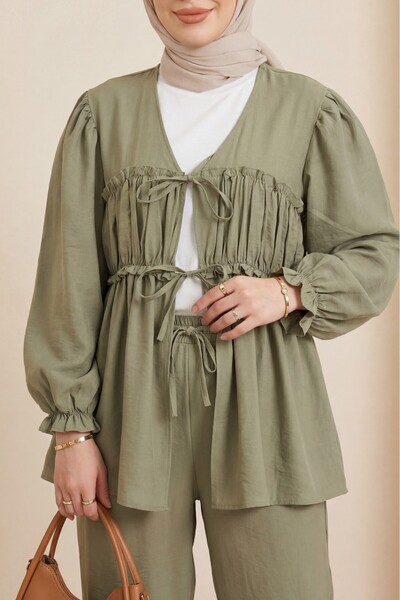 Modamorfo Set modal cu șireturi în față și mâneci elastice - kaki