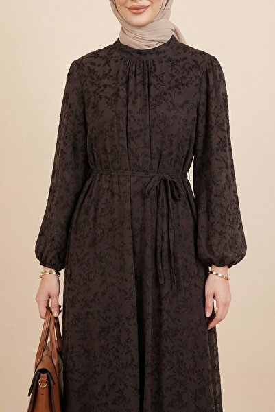 Modamorfo Rochie cu guler înalt, cu șireturi în talie, mâneci elastice, căptu...