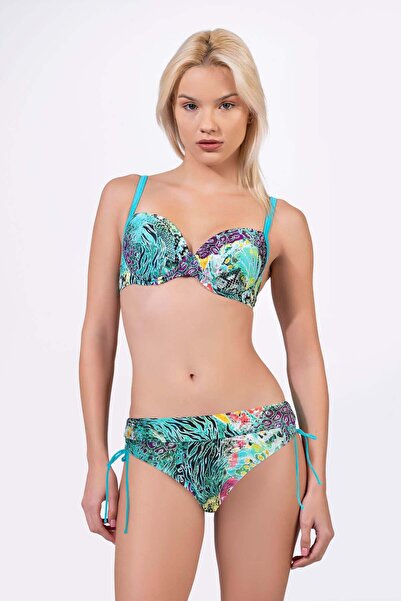 Endeep Women's Underwire Supported Patterned Blue Bikini Set
