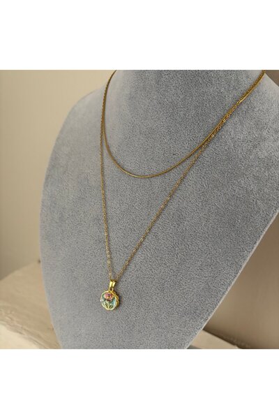 MAREM Vintage Floral Two Chain Steel Necklace