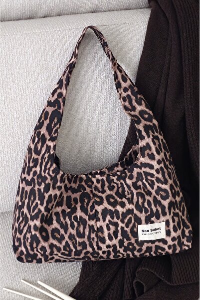 san suhet Orta Boy Leopar Desenli Üçgen Omuz Çantası