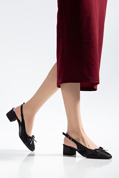 Fiyonklu Kısa Topuklu Kadın Ayakkabı Rahat Şık Slingback Günlük & Ofis Davet