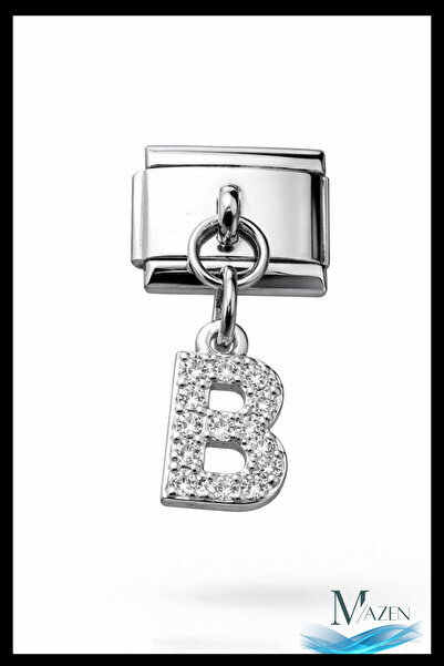 MAZEN Italian Charm Bracelet with Letter B and Zircon Stone |   Steel |   Shi...