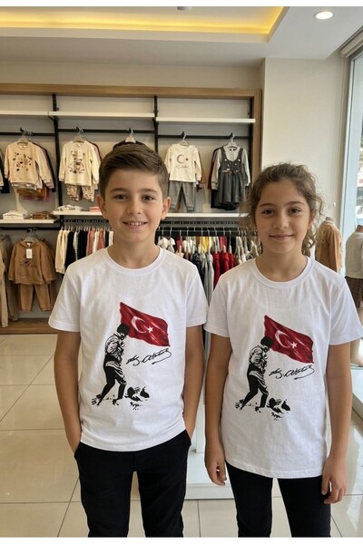 BİLGENS BUTİK تي شيرت أتاتورك وعلم مطبوع للجنسين بأكمام قصيرة مصنوع من القطن ...