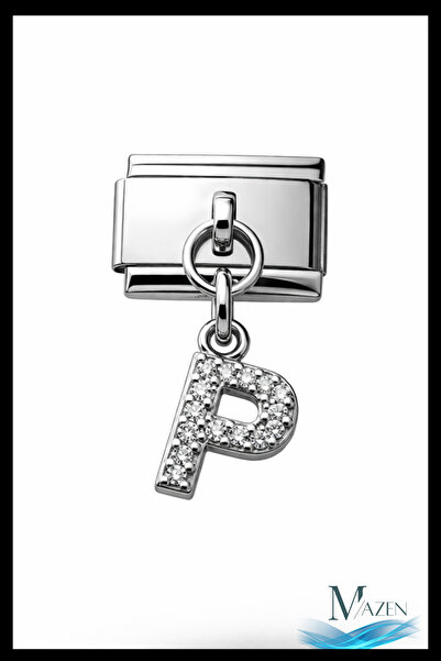 MAZEN Italian Charm Bracelet with Letter P and Zircon Stone |   Steel |   Shi...