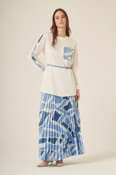 FTZ WOMEN Women's Pleated Skirt Suit Ecru 31309