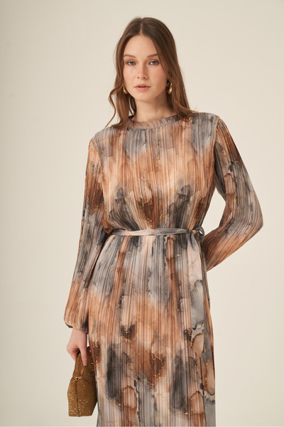 FTZ WOMEN Women's Chiffon Pleated Dress Gray 31307