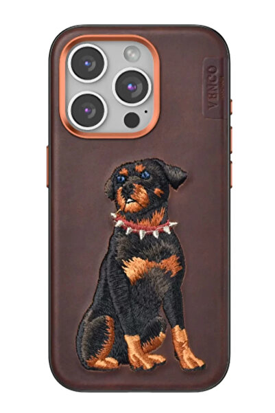 TeknoKapsül غطاء فينكو آيفون 15 برو بيرما منقوش - بني داكن