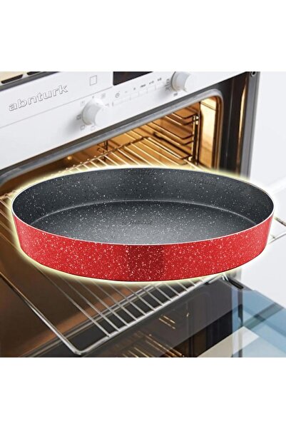 abnturk N30 Ultra Lüks ⌀30cm Yuvarlak Granit Fırın Tepsisi içi 4 Kat Teflon®G...