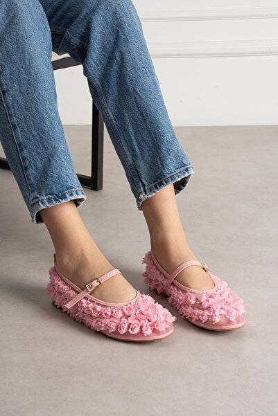diclepolat Pantofi de balerină din tul cu detalii florale roz pentru femei, m...