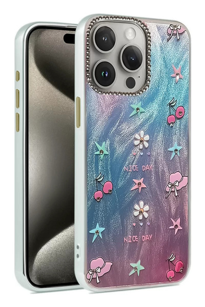ZEMİRA HOME Newface iPhone 15 Pro Case Blade Mirrored Pattern Cover - Pattern 4