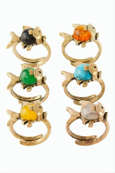 ZERO LAND Nrzsnt Authentic Ring with Fish and Natural Stone - (211352) Green ...