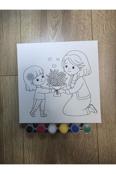 Ahi Shop ANNEME İLK HEDİYEM TUVAL BOYAMA SETİ ÇOCUK ANNE RESİM BOYA SETİ VE F...
