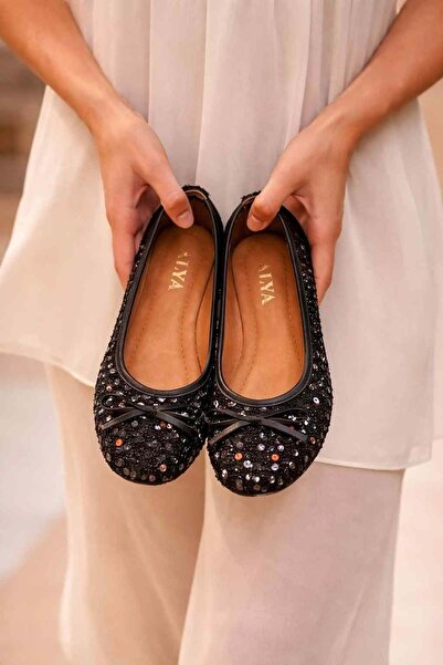 AYAKCİTY حذاء ماري جين باليه مزين بالترتر اللامع، حذاء يومي أنيق بإبزيم ونعل طبي