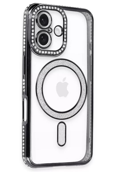 ZEMİRA HOME Newface iPhone 16 Case Joke Silvery Magneticsafe Case - Black