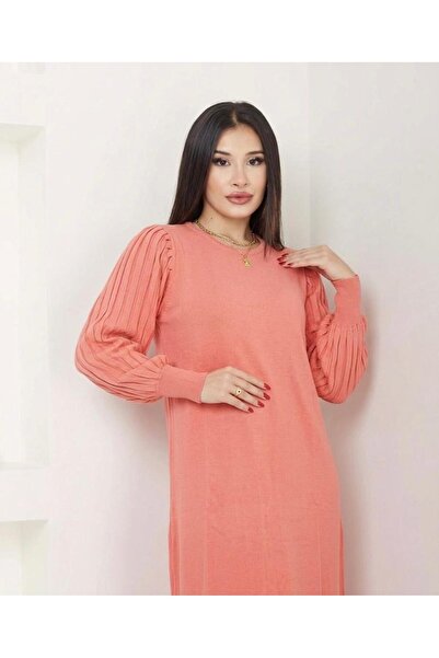 moda dıcasso modern balonlu kol detaylı tesetür elbise Soğuk iplik Triko (MER...