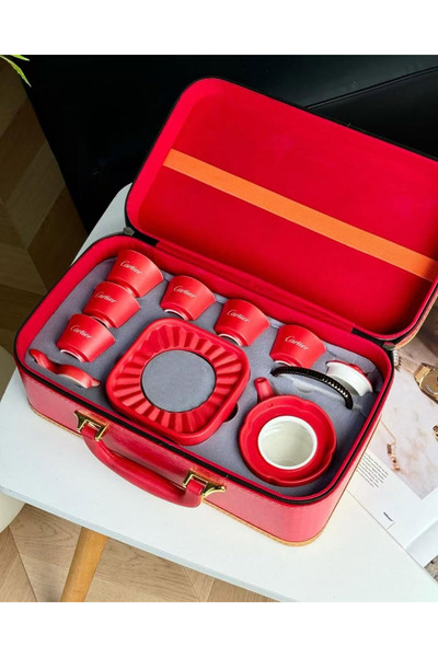 Cup Home Red Tea Set,Chinese Kung Fu Tea Set Teapot Double Happiness Porcelain