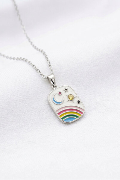 özgül takı ve tasarım Moon - Star and Rainbow Model Colorful Enamel Zircon St...