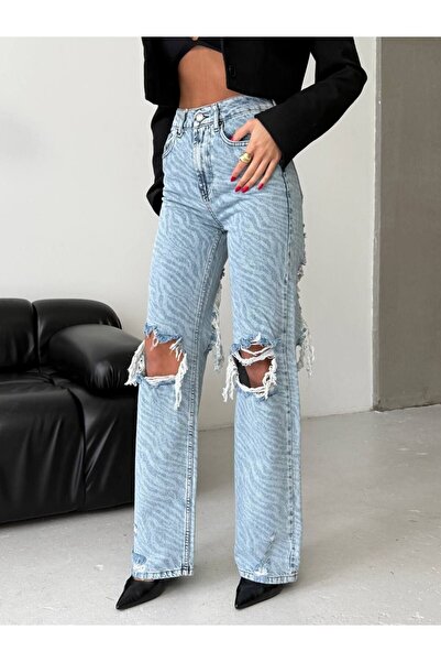 DENİKK Trend Special Design Wide Leg Jean Ripped Detail Pants-Custom Design W...