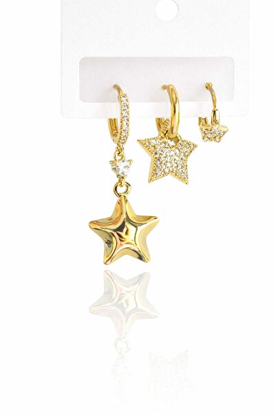 Mope Accessories Gold Plated 3-Piece Earring Set with Star Figures