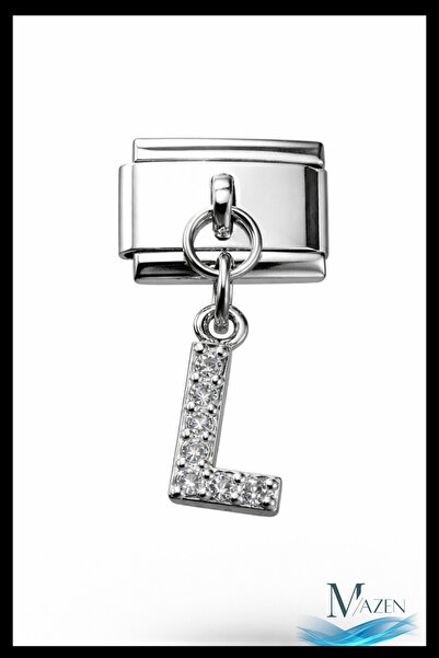 MAZEN Italian Charm Bracelet with Letter L and Zircon Stone |   Steel |   Shi...