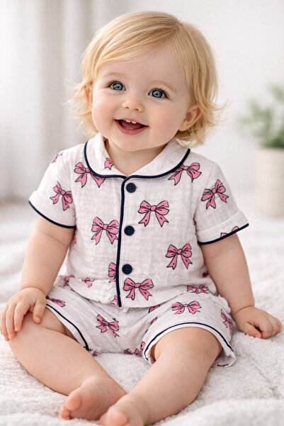 VERONA TARZ Baby Girl Muslin Fabric Top and Bottom Pajama Set 2-Piece Set wit...