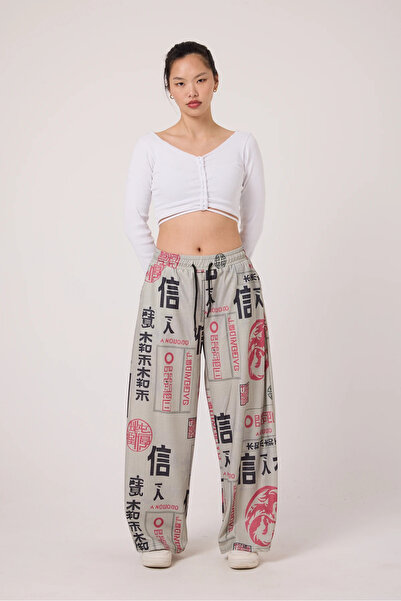 SUPERBLUE Women's Street Style Printed Wrinkled Sports Baggy Pants