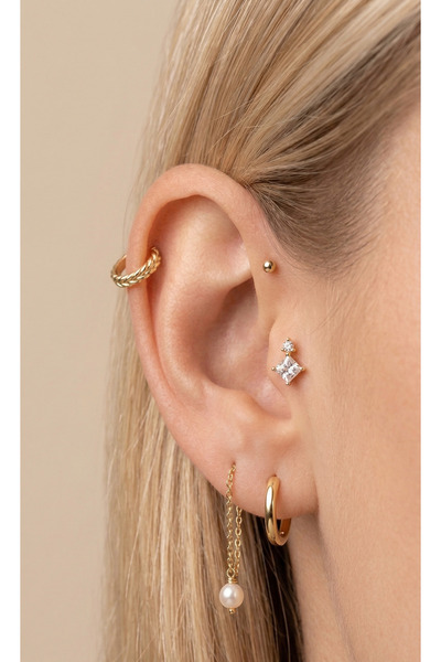 Aktemur Silver 925 Ayar Gümüş Sallantılı Tragus Helix Lob Piercing