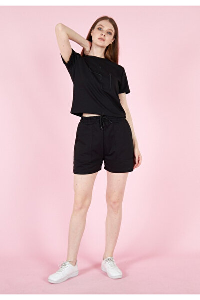 Serena Women's set with t-shirt and shorts with elastic waist, cotton - black...