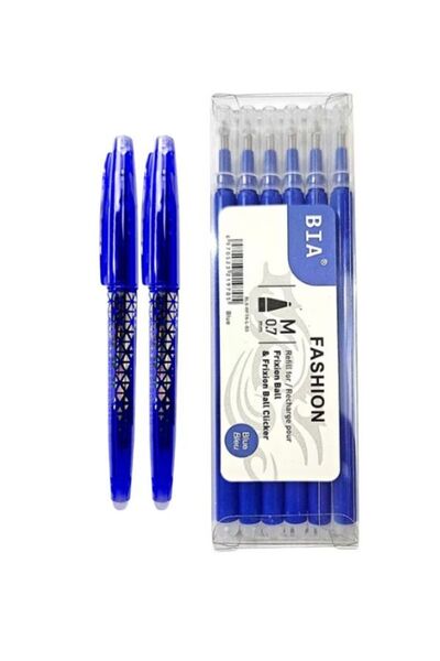 Bia Set of 2 x Pen with eraser 0.7 mm and 6 refills, Roller, Blue,