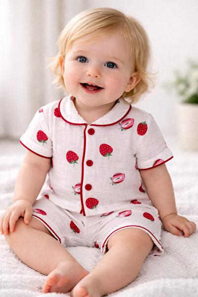 VERONA TARZ Baby Girl Muslin Fabric Top and Bottom Pajama Set 2-Piece Set wit...