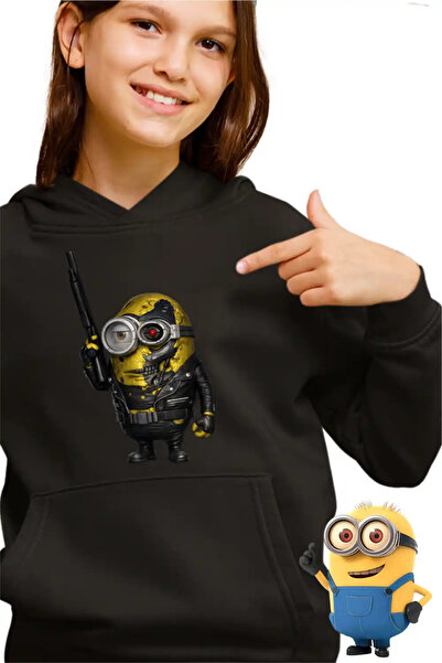 OEM Детски момичешки суичър с качулка с мотиви Миньони, Терминатор, Байкър, А...