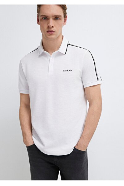 Mavi Regular Fit Polo Neck T-Shirt with Black Collar and Sleeve Line Details