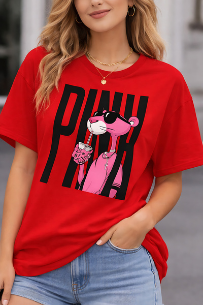 ArtYus Pink Printed Unisex Oversize T-Shirt – Cotton Crew Neck Casual Streetw...