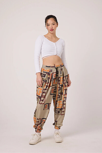 SUPERBLUE Women's Street Style Printed Wrinkled Sports Baggy Trousers
