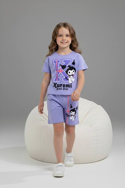 Yağmur Giyim PJKSKT Κοριτσίστικο κοντομάνικο σετ με σορτς με σχέδιο Kuromi 6573