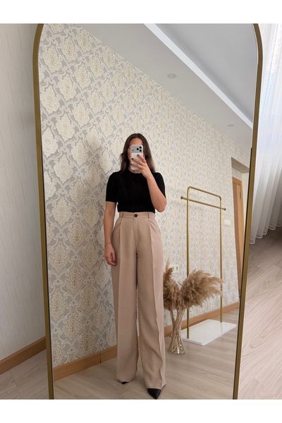 Butik Duygu Şakiroğlu Taş Rengi Tensel Kumaş Pantolon