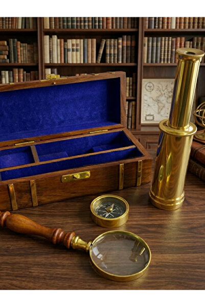 moryconcept Brass Binoculars, Compass & Magnifying Glass Set with Wooden Box ...